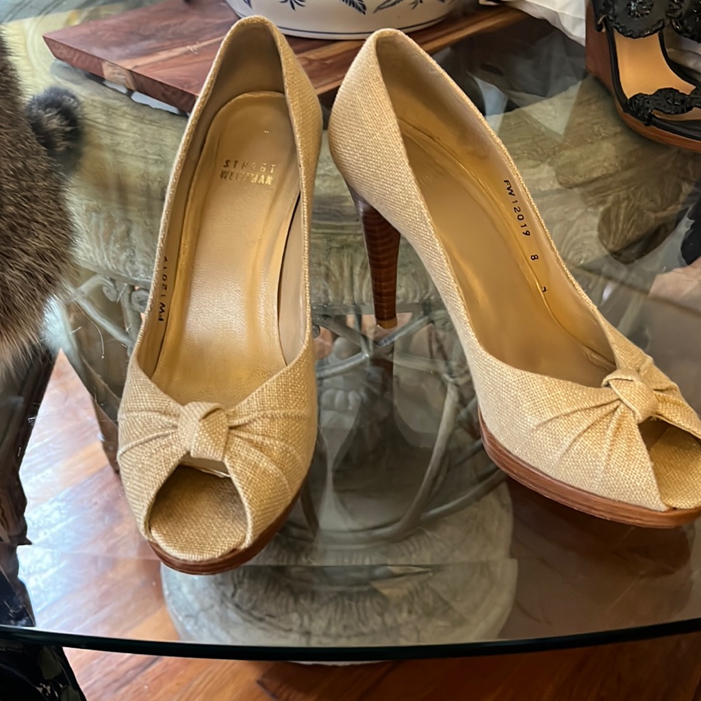 Stuart Weitzman Linen Peep Toe Heels Size 8